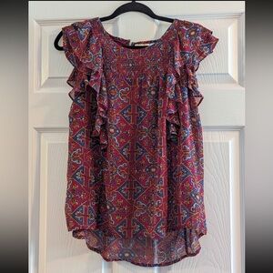 Meadow Rue by Anthropologie | Pink Paisley-Style Ruffle Sleeve Camisole